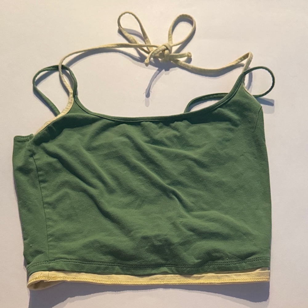 Tilly's Green and Cream Top Looks Iike Bathing Suit Under.